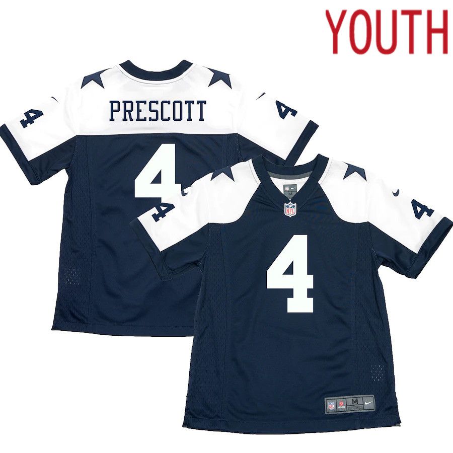Youth Dallas Cowboys #4 Dak Prescott Nike Navy Throwback Game NFL Jersey->youth nfl jersey->Youth Jersey